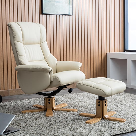 Read more about Fula plush swivel recliner chair and footstool in cream