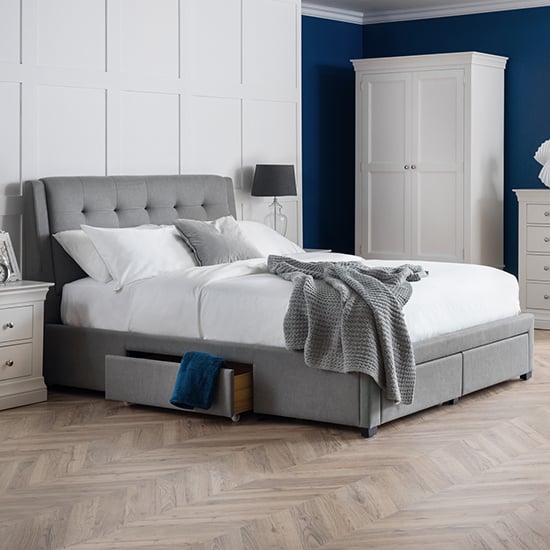Read more about Fauna linen super king size bed with 4 drawers in grey