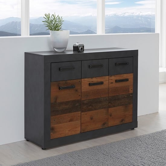 Photo of Saige compact wooden sideboard in graphite grey and old wood