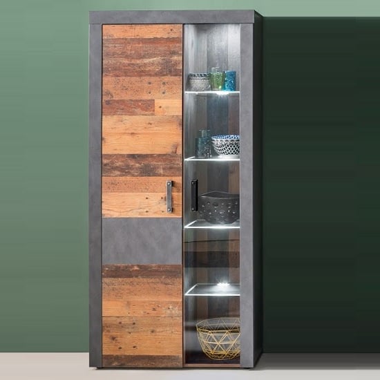 Read more about Saige display cabinet in old wood and graphite grey with led