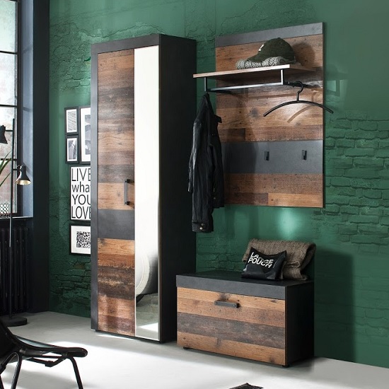 Photo of Saige hallway furniture set 1 in old wood and graphite grey