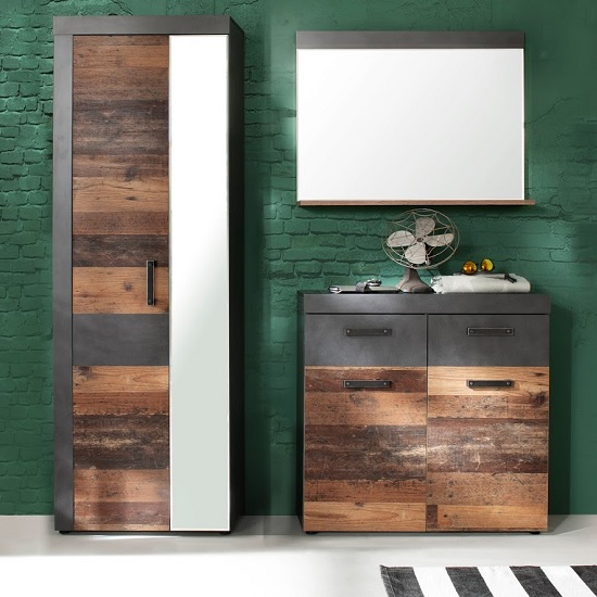 Saige Hallway Furniture Set 2 In Old Wood And Graphite Grey