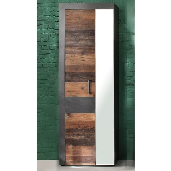 Photo of Saige hallway mirrored wardrobe in old wood and graphite grey