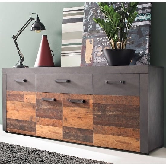 Photo of Saige sideboard in old wood and graphite grey with 4 doors