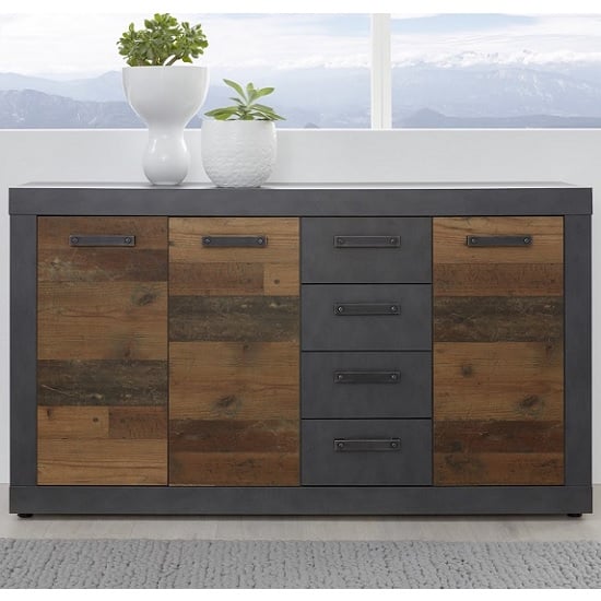 Saige Sideboard In Graphite Grey And Old Wood With 3 Doors