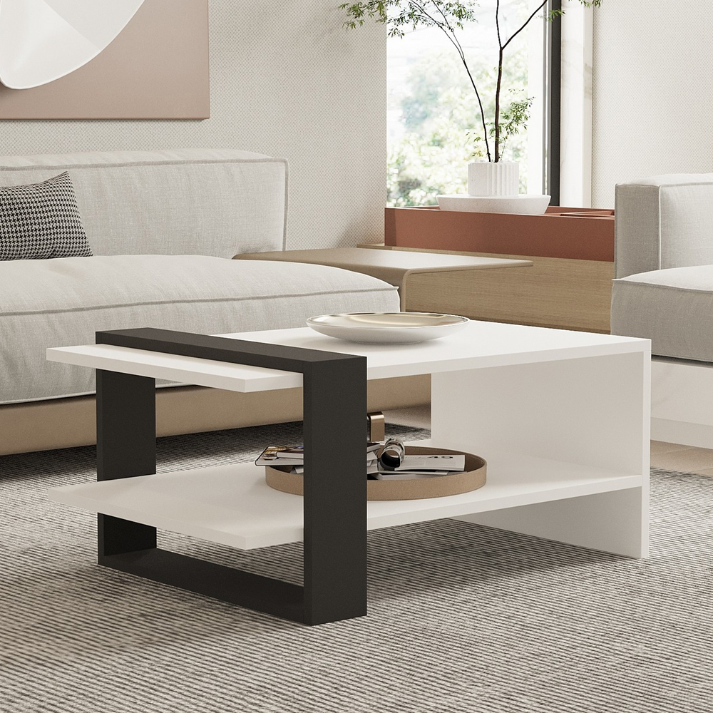 Funda Rectangular Wooden Coffee Table in Anthracite and White