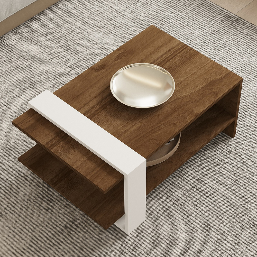 Funda Rectangular Wooden Coffee Table in Walnut and White