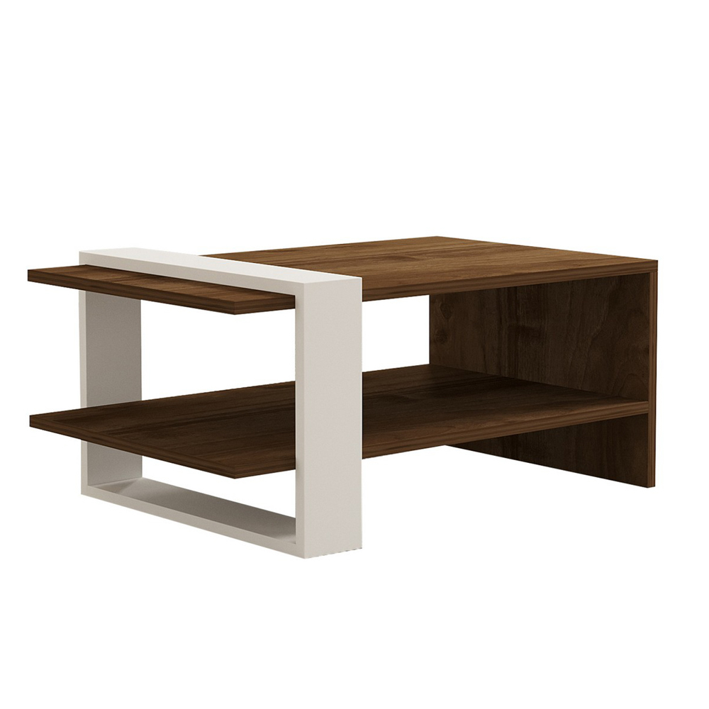 Funda Rectangular Wooden Coffee Table in Walnut and White