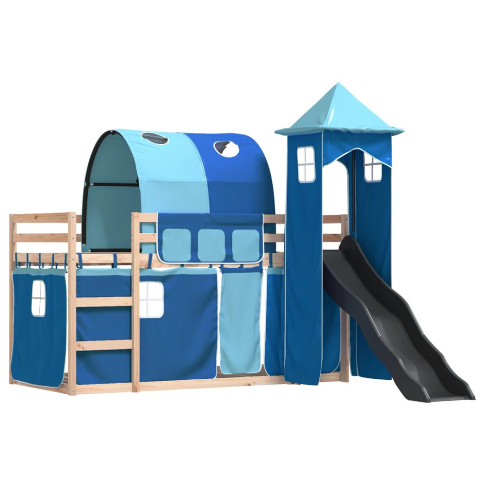 Funner 80x200cm Oak Wooden Kids Bunk Bed With Slide - Blue