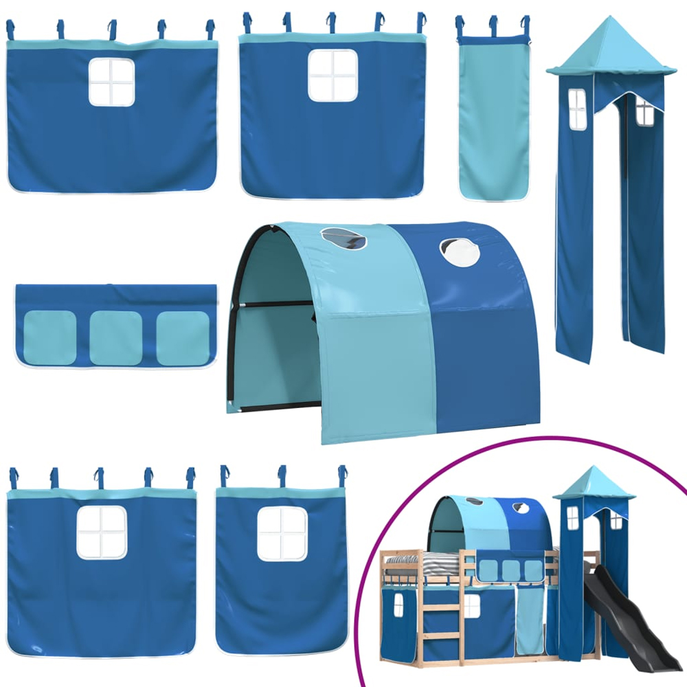 Funner 80x200cm Oak Wooden Kids Bunk Bed With Slide - Blue