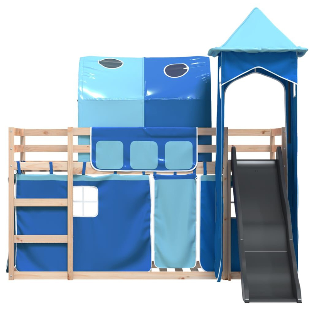 Funner 80x200cm Oak Wooden Kids Bunk Bed With Slide - Blue