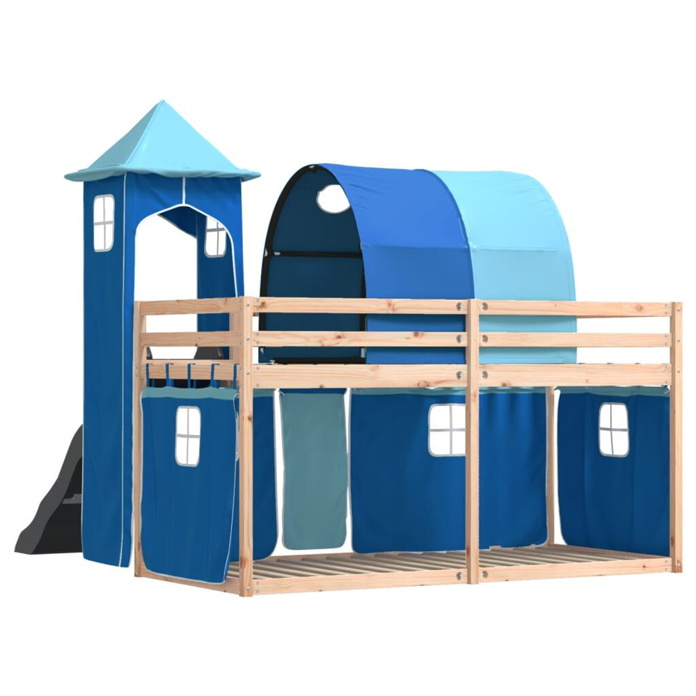Funner 80x200cm Oak Wooden Kids Bunk Bed With Slide - Blue