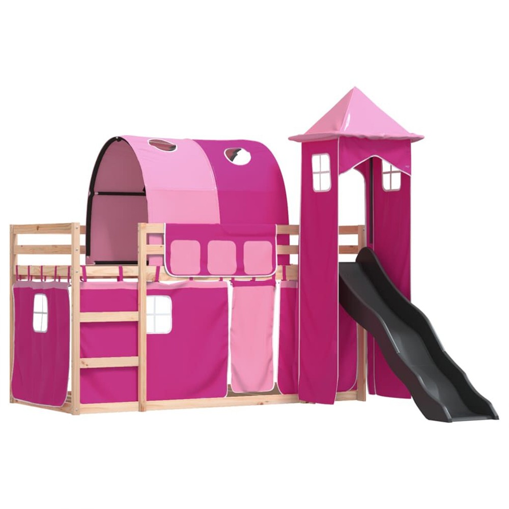 Funner 80x200cm Oak Wooden Kids Bunk Bed With Slide - Pink