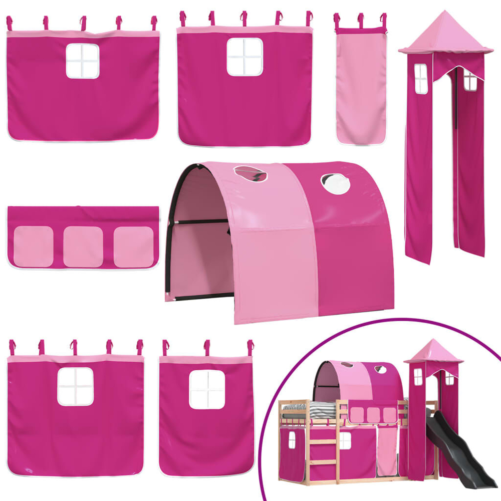 Funner 80x200cm Oak Wooden Kids Bunk Bed With Slide - Pink