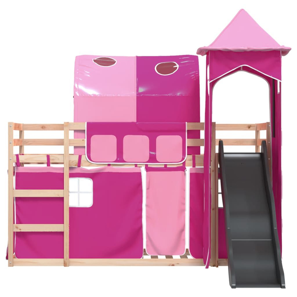 Funner 80x200cm Oak Wooden Kids Bunk Bed With Slide - Pink