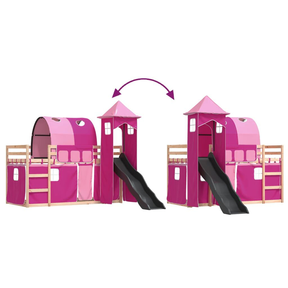 Funner 80x200cm Oak Wooden Kids Bunk Bed With Slide - Pink