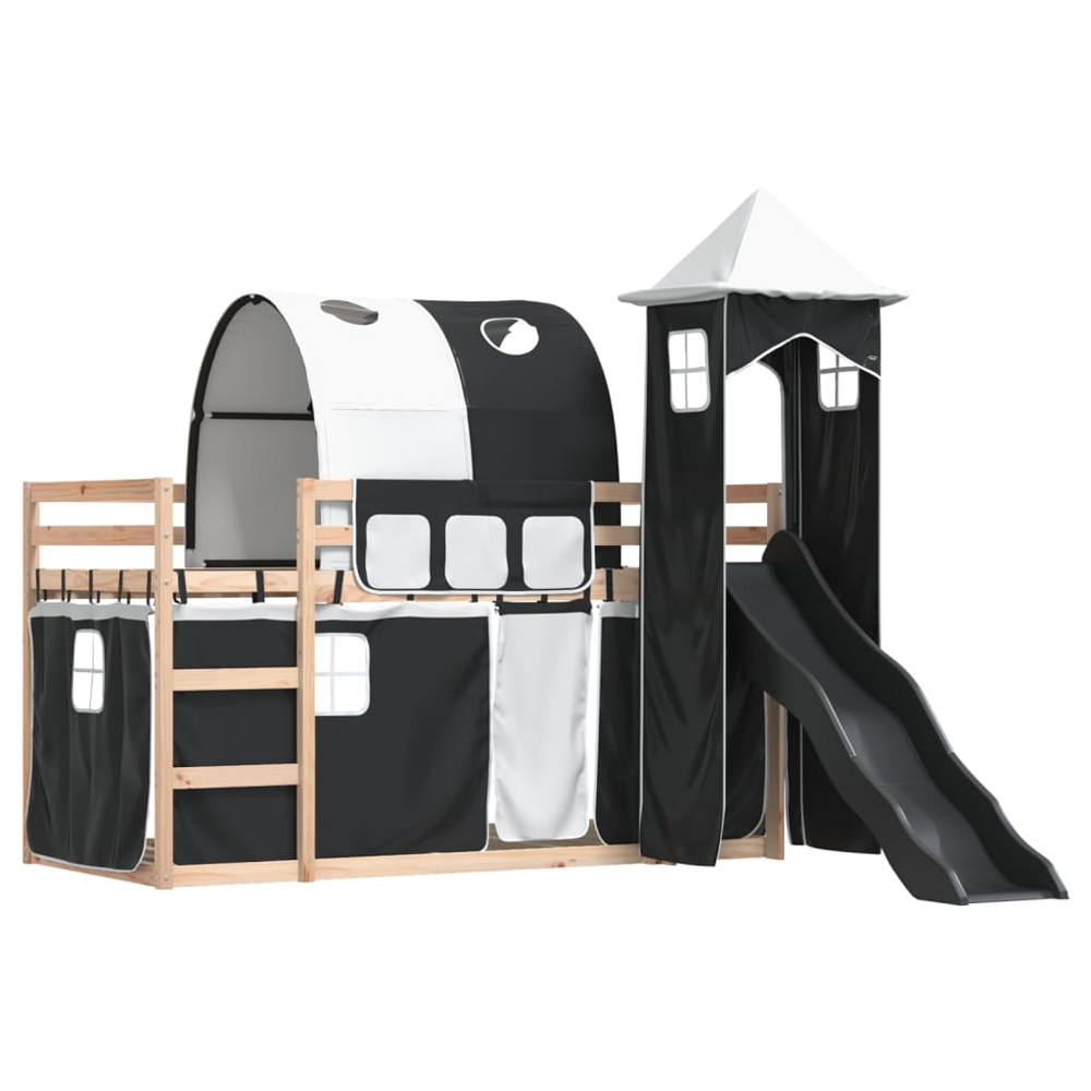 Funner 80x200cm Oak Wooden Kids Bunk Bed With Slide - White And Black