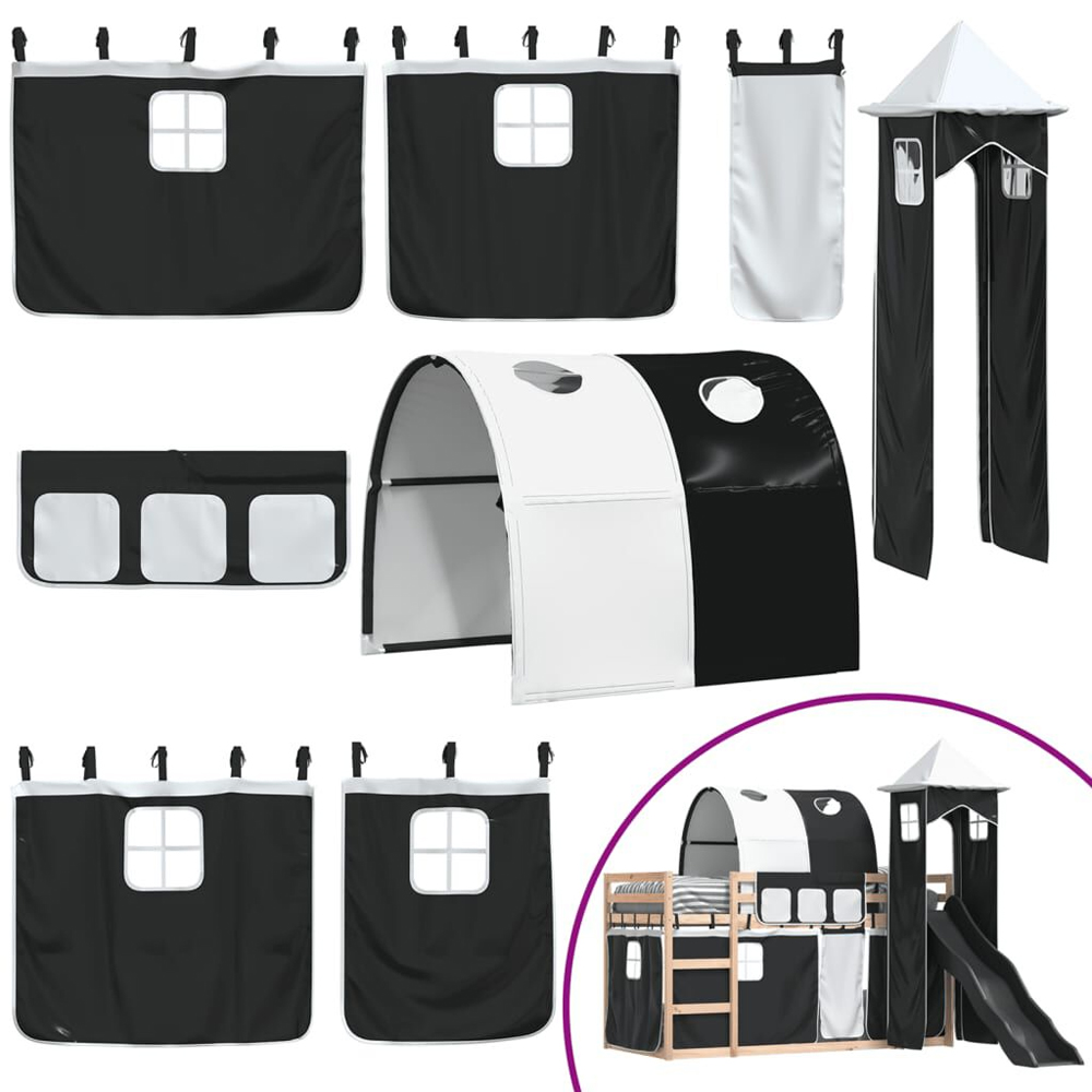 Funner 80x200cm Oak Wooden Kids Bunk Bed With Slide - White And Black