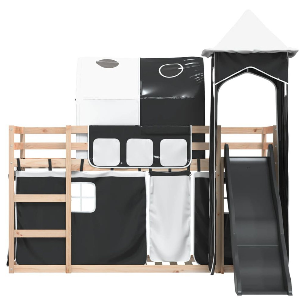 Funner 80x200cm Oak Wooden Kids Bunk Bed With Slide - White And Black