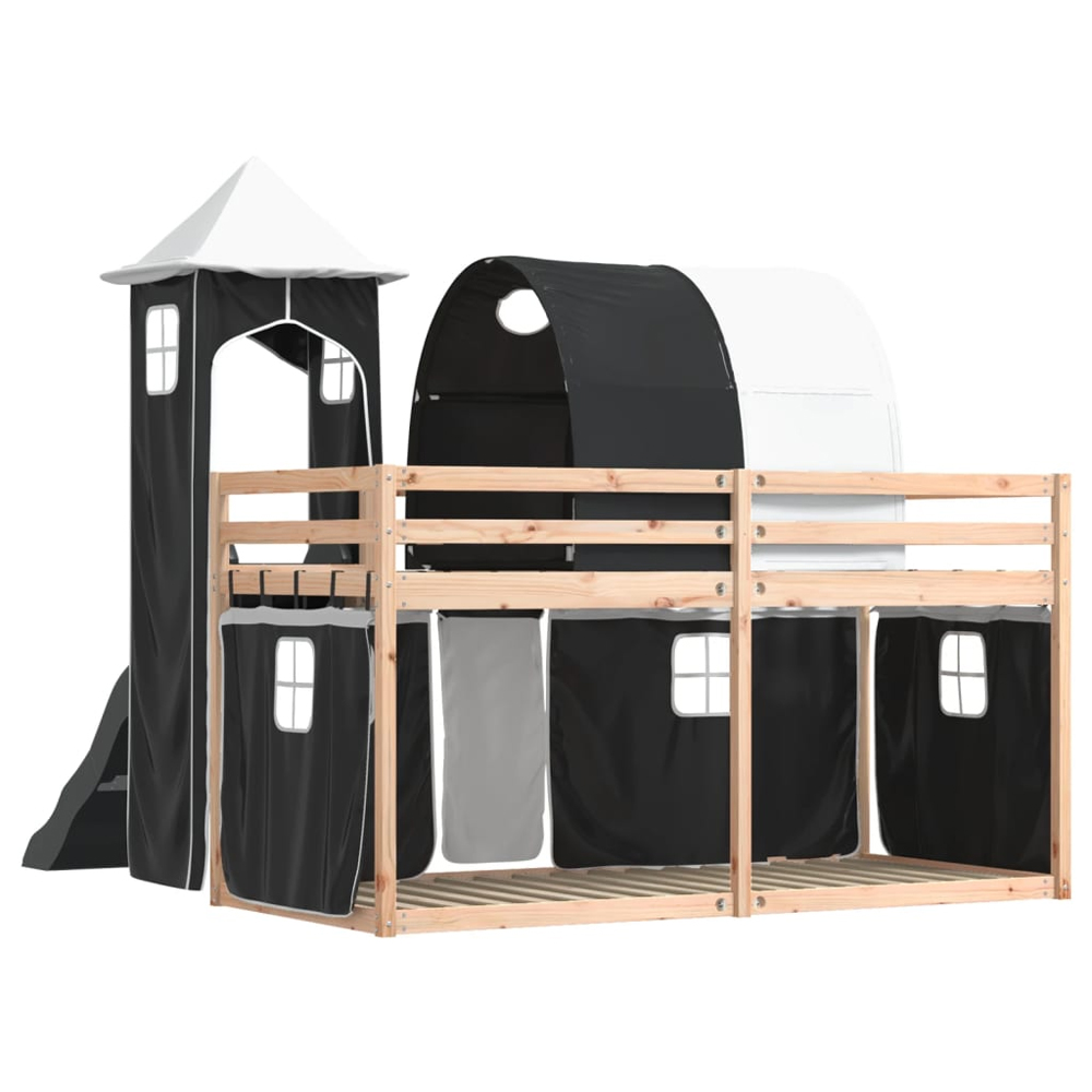 Funner 80x200cm Oak Wooden Kids Bunk Bed With Slide - White And Black