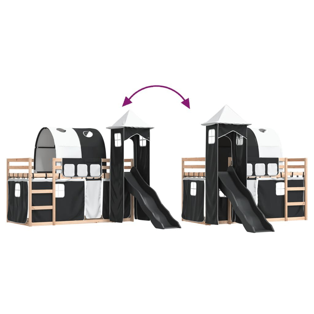 Funner 80x200cm Oak Wooden Kids Bunk Bed With Slide - White And Black