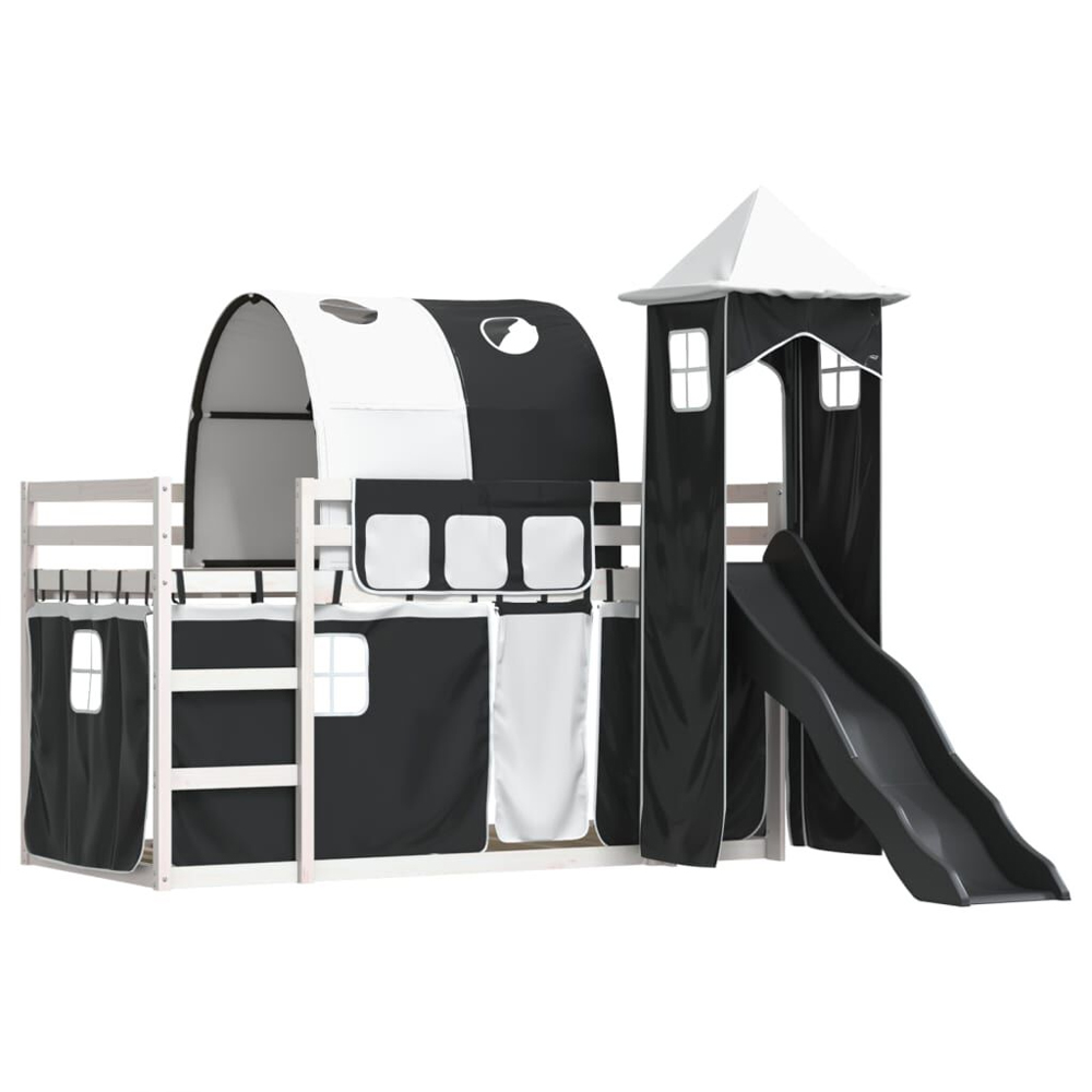 Funner 90x190cm White Wooden Kids Bunk Bed With Slide - Black