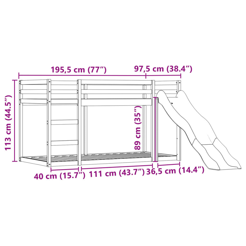 Funner 90x190cm White Wooden Kids Bunk Bed With Slide - Black