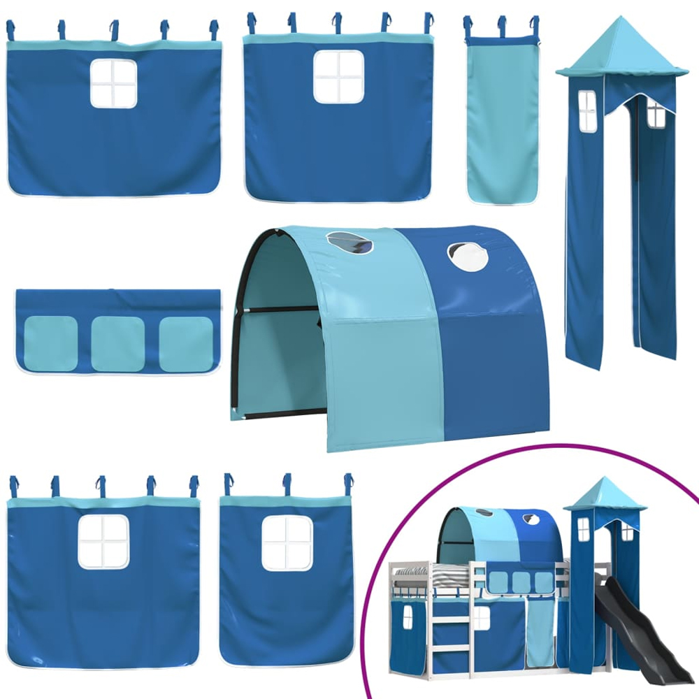 Funner 90x190cm White Wooden Kids Bunk Bed With Slide - Blue