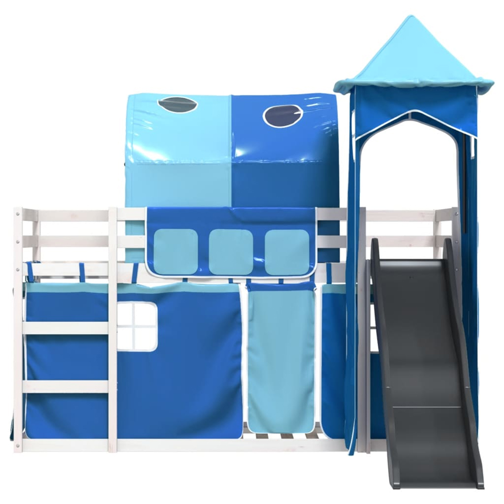 Funner 90x190cm White Wooden Kids Bunk Bed With Slide - Blue