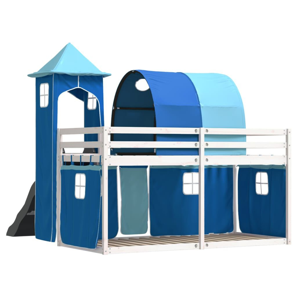 Funner 90x190cm White Wooden Kids Bunk Bed With Slide - Blue