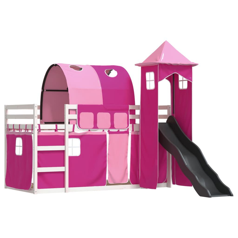 Funner 90x190cm White Wooden Kids Bunk Bed With Slide - Pink