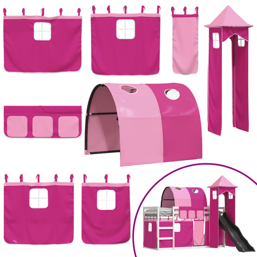 Funner 90x190cm White Wooden Kids Bunk Bed With Slide - Pink