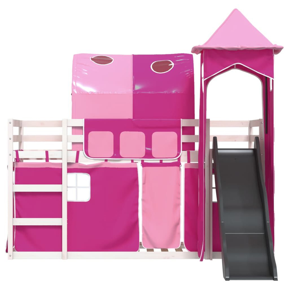 Funner 90x190cm White Wooden Kids Bunk Bed With Slide - Pink