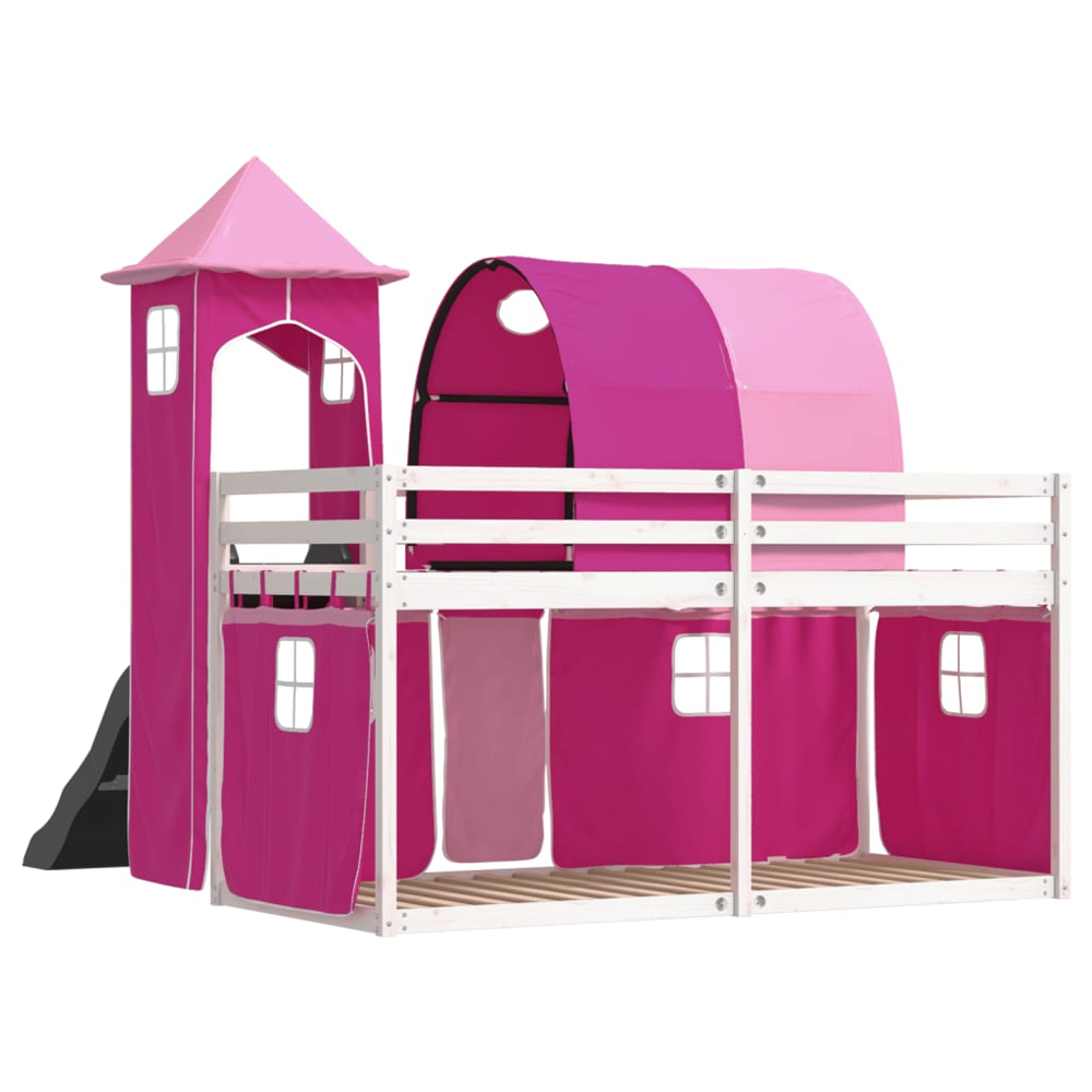 Funner 90x190cm White Wooden Kids Bunk Bed With Slide - Pink