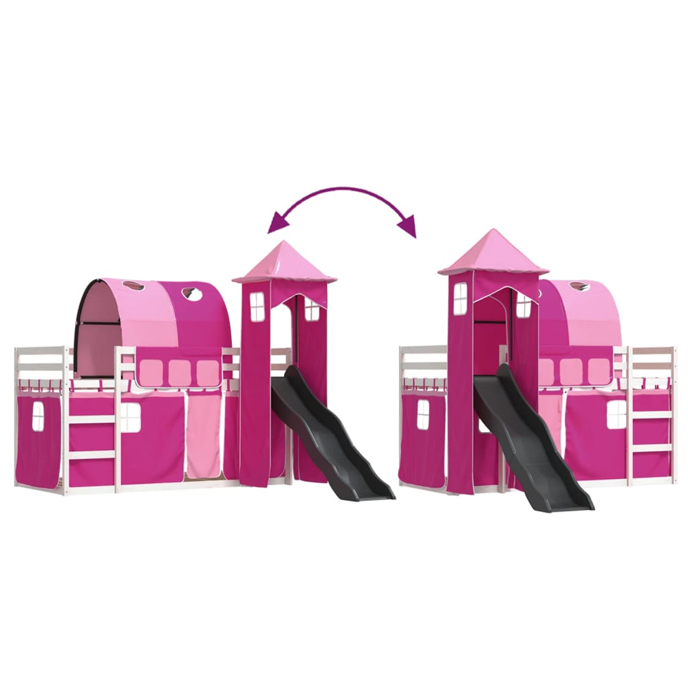 Funner 90x190cm White Wooden Kids Bunk Bed With Slide - Pink