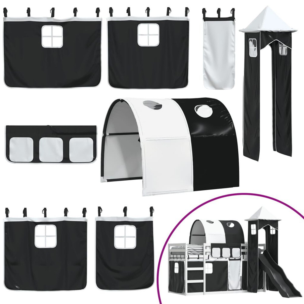 Funner 90x200cm White Wooden Kids Bunk Bed With Slide - Black