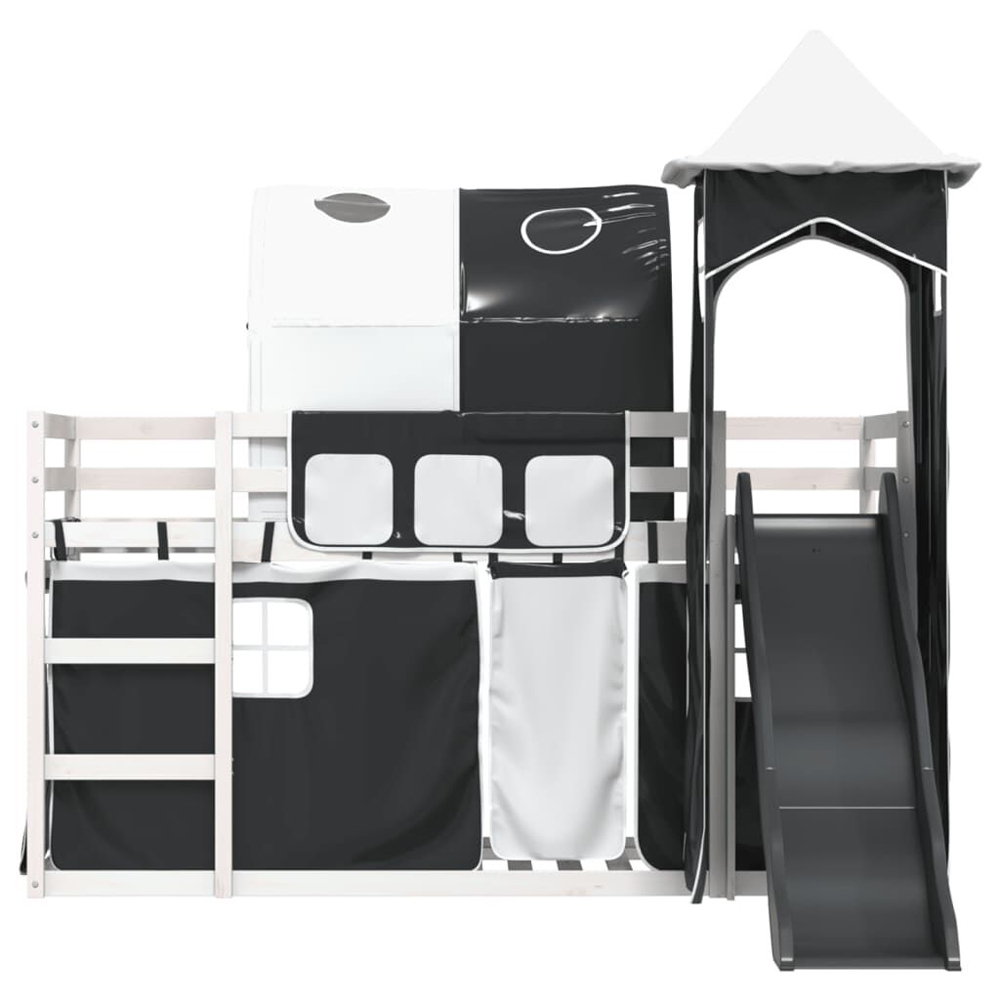 Funner 90x200cm White Wooden Kids Bunk Bed With Slide - Black