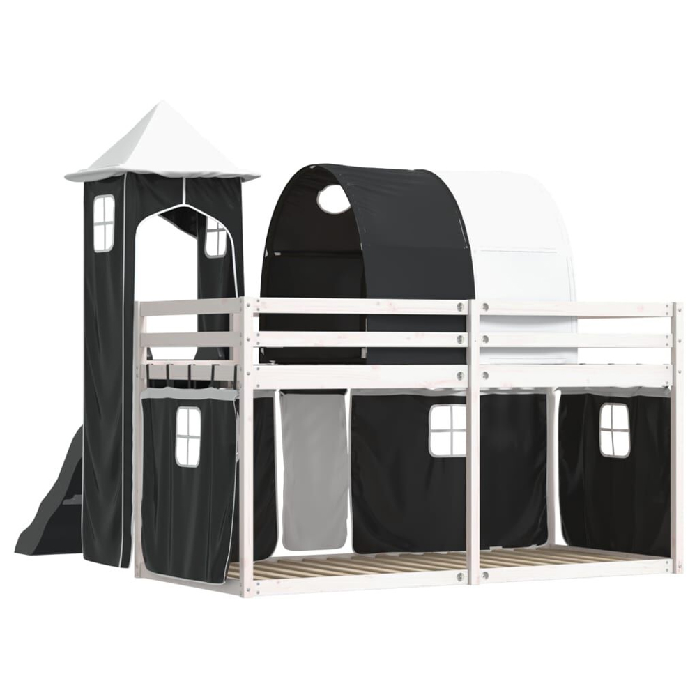 Funner 90x200cm White Wooden Kids Bunk Bed With Slide - Black