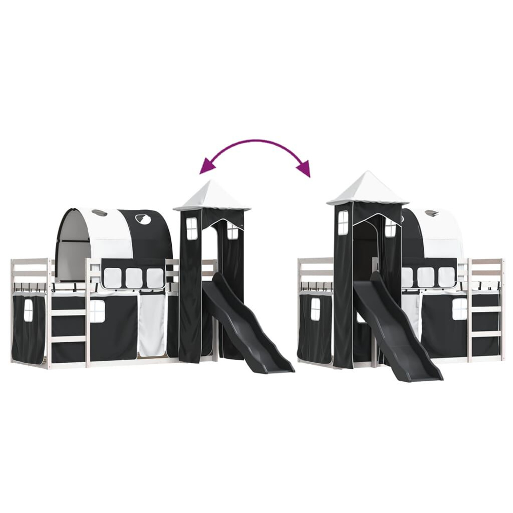 Funner 90x200cm White Wooden Kids Bunk Bed With Slide - Black