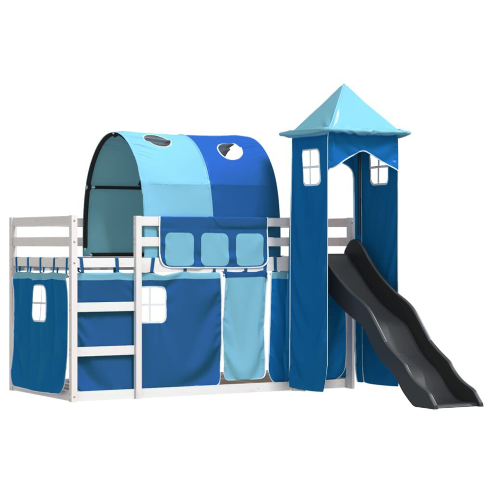 Funner 90x200cm White Wooden Kids Bunk Bed With Slide - Blue