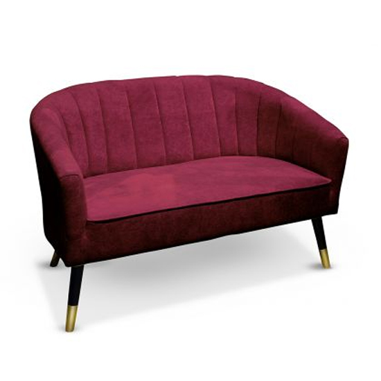 Product photograph of Fuoco Velvet 2 Seater Sofa In Bordeaux With Wooden Legs from Furniture in Fashion