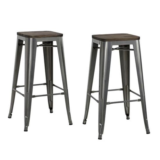 Fusion Antique Gun Metal Backless Bar Stool In Pair FiF
