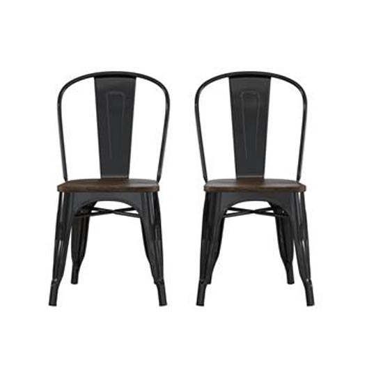 Fusion Black Metal Dining Chairs In Pair With Wood Seat FiF