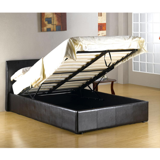 Fusion Faux Leather Storage Double Bed In Black FiF