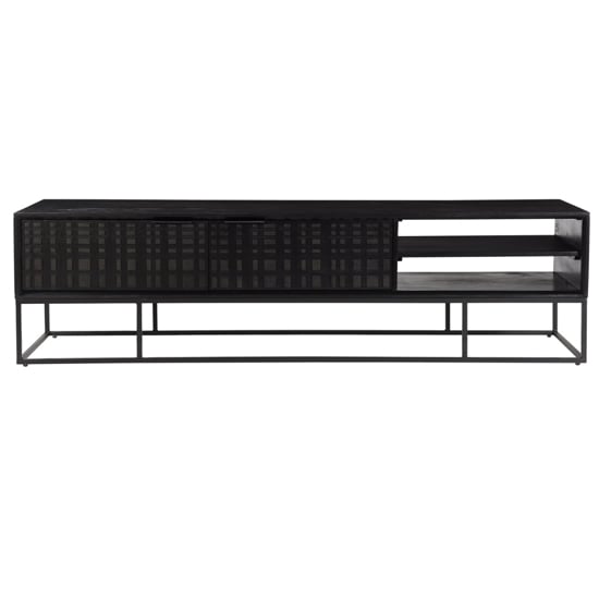 Fusion Mango Wood TV Stand With 2 Doors And Shelf In Black_2
