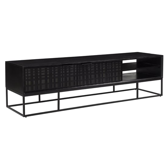 Fusion Mango Wood TV Stand With 2 Doors And Shelf In Black_1