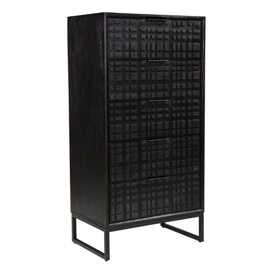 Read more about Fusion tall mango wood chest of 5 drawers in black