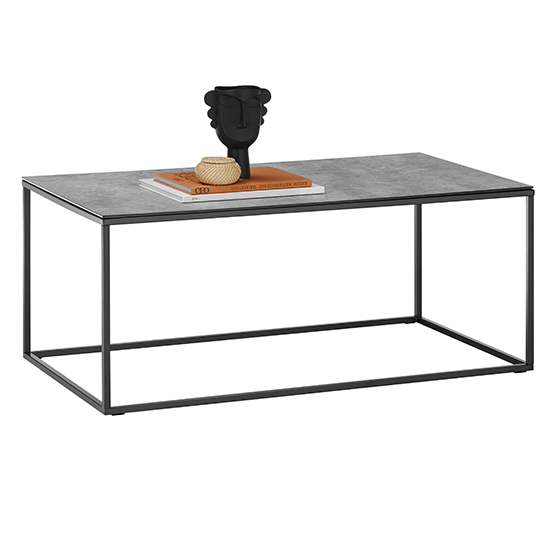 Fuxin Rectangular Ceramic Coffee Table In Grey With Black Frame_2