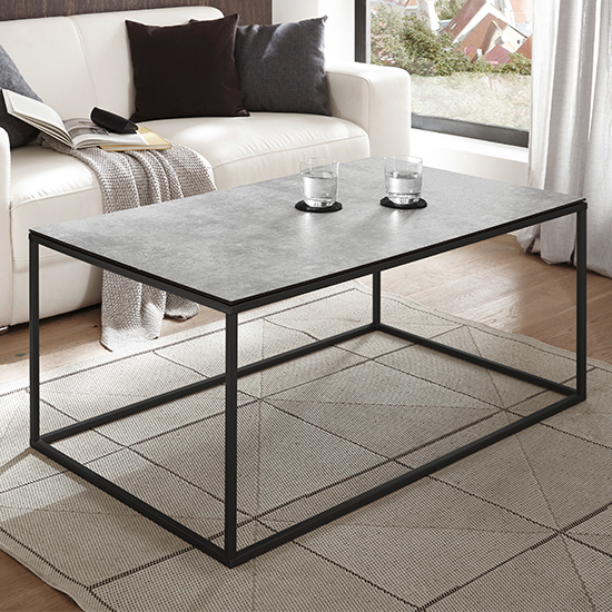 Fuxin Rectangular Ceramic Coffee Table In Grey With Black Frame