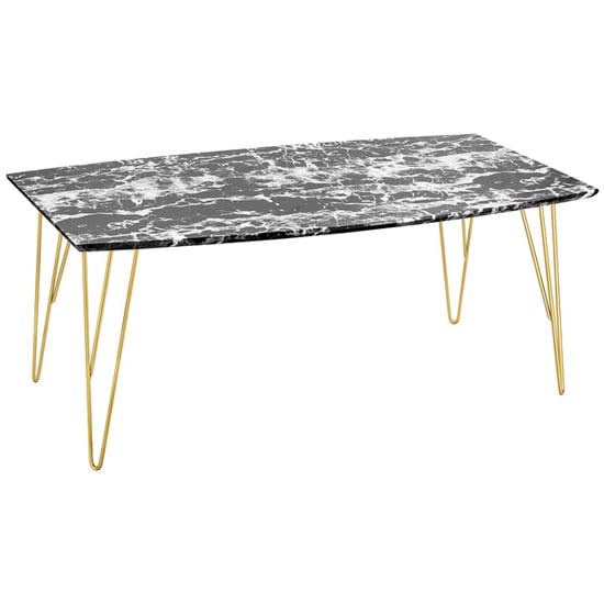 Photo of Fuzion rectangular marble coffee table with gold legs in black